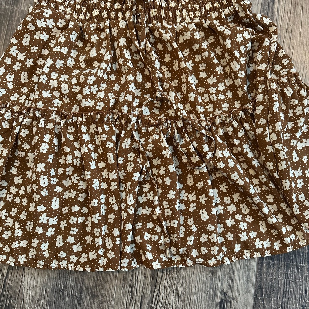 Brown Floral Mini Skirt